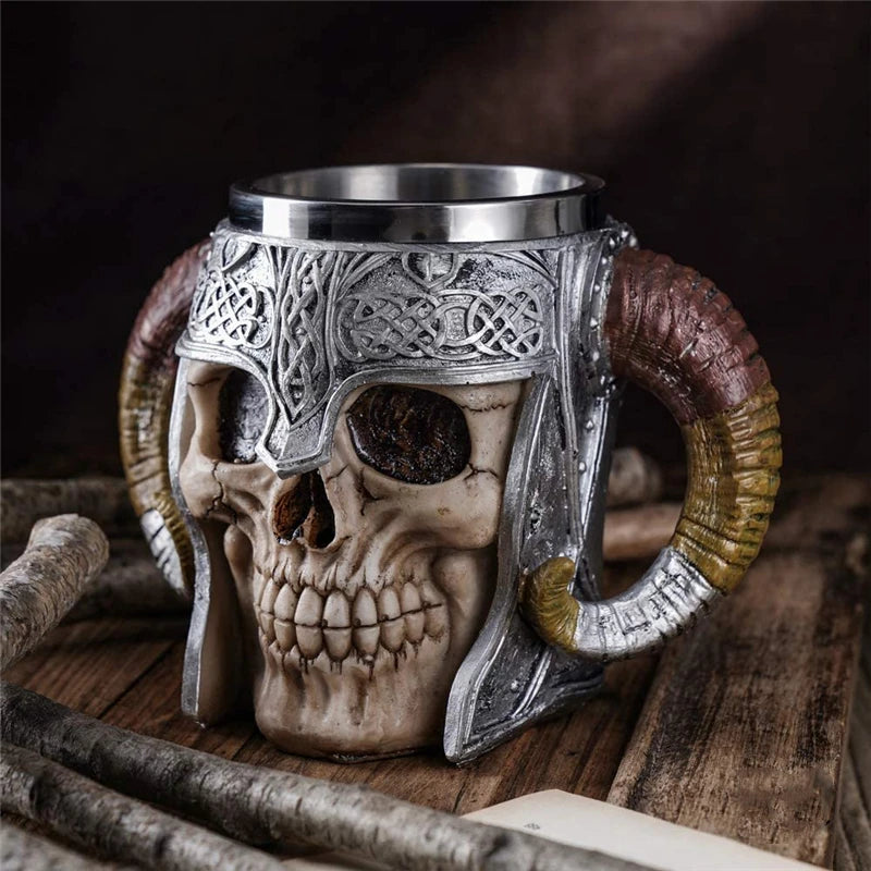 Draugr Skull of your Enemy Beer Mug | Engraved Resin & Stainless Steel Tankard - 400ml for Epic Brew Enthusiasts