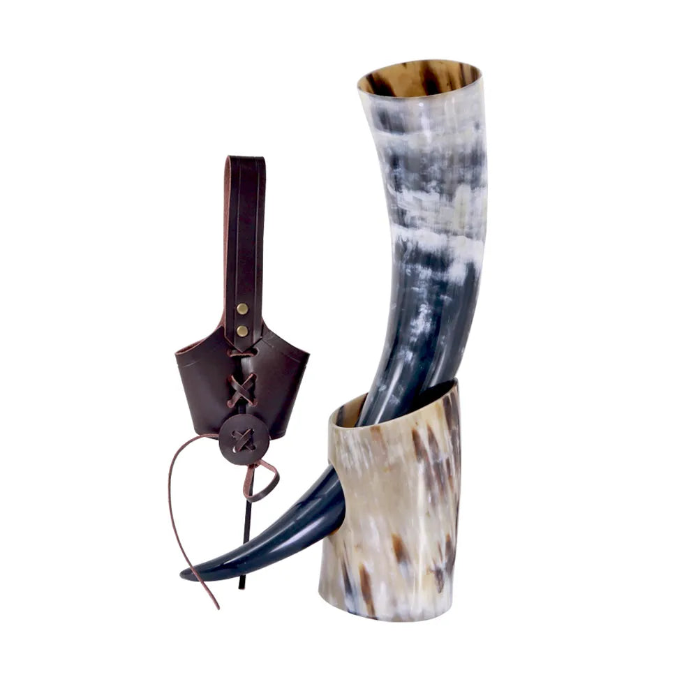 Viking Drinking Horn | 400-600ml Natural Horn Mead Mug for Weddings and Festivities - Includes Stand and Belt Holder Buffalo Horn Mug
