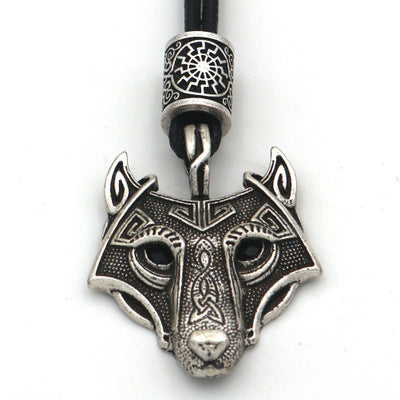 Nordic Wolf Amulet with Beaded Cord