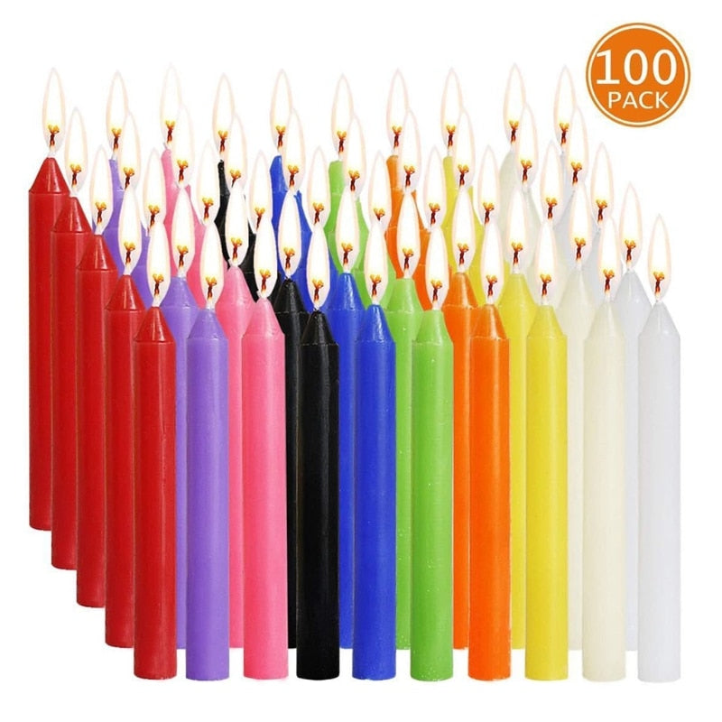 100 Candles, Unscented Assorted Color Candles for Casting Chimes Rituals Spells Wax Play Vigil Supplies& More
